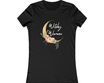 T-shirt Witchy Woman: Bella Canvas, botanische maanafbeelding