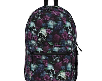 Gothic Beauty-rugzak: duurzaam, comfortabel, bloemen, schedel, elegant, stijlvol, artistiek, stevig, ruim, uniek, lichtgewicht