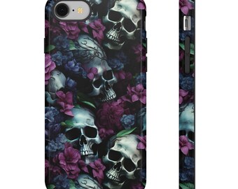 Edgy Dark Floral Phone Case - Moody Skulls Gothic Botanical