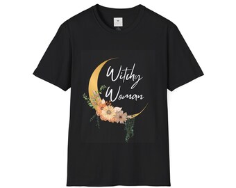 Witchy Woman T-Shirt – Botanical Moon Graphic, Softstyle Unisex Tee