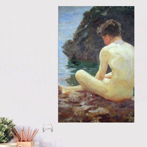 July Sun by Henry Scott Tuke created in  in 1913, an Impressionist English masterpiece on the Cornwall Coast