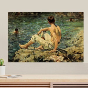 Green and Gold by Henry Scott Tuke of 1920 is an Impressionist masterpiece depicting a young man and his friend on the shore