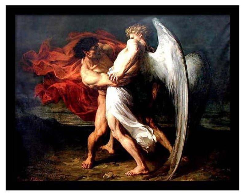 Jacob Wrestling Angel Print, Alexander Louis Leloir Biblical Art - Etsy