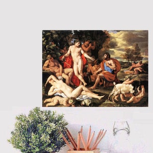 Midas and Bacchus by Nicolas Poussin created in about 1630, a Baroque masterpiece based on Greek Mythology in the Alte Pinakothek in Munich