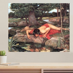 Narcissus by John William Waterhouse created in 1912 depicting the famous Greek mythological tale of self absorption