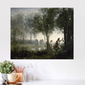Orpheus Leading Eurydice by Jean Corot created in 1861 depicting the Greek mythological tale of rescuing the dead