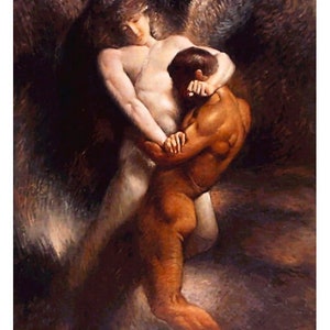 Jacob luchando con el ángel (estampado), reproducción de Leon Bonnat