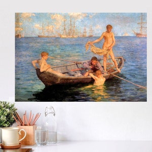 August Blue by Henry Scott Tuke of about 1892, an Impressionist masterpiece depicting English boys in a boat off the Cornwall coast