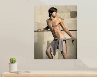 At the Palaistra by Troy Caperton created in 2014 is an original art print of a young man in the Palaistra of ancient Greece
