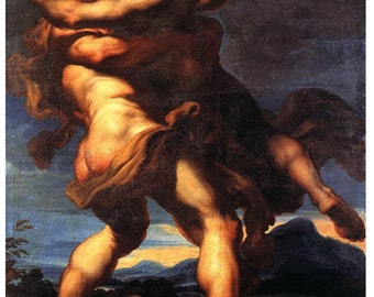 Hercules and Antaeus, Italian Baroque Mythology Art Print