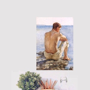 A Portrait of Charlie Mitchell by Henry Scott Tuke created in 1909, a fine example of English Impressionism by the Master of Falmouth