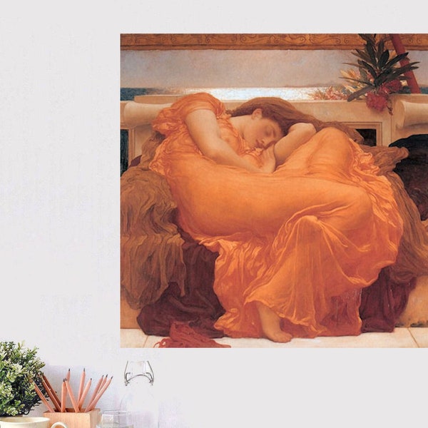 Flaming June by Frederick Leighton created in about 1885, a flamboyant poignant depiction of a woman in the Classical Style