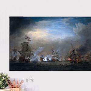 The Battle of the Texel by Willem van de Velde created in 1707, a Dutch military seascape in the Rijksmuseum in Amsterdam