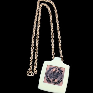 Vintage Pisces Pendant Necklace 24 Inch Chain Fish Zodiac Fish Horoscope