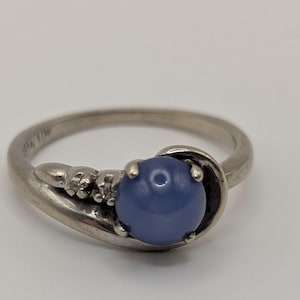 Vintage 10K White Gold Dason Lab Created Star Sapphire Two Diamond Ring Size 5 1/2