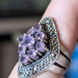 Vintage Amethyst Marcasite Stone Ring Sterling Silver .925
