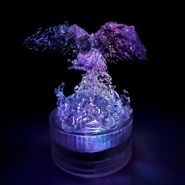 Mystic Mini Night Light Phoenix Statue, Translucent Material, Battery Powered, Clear Like Glass.