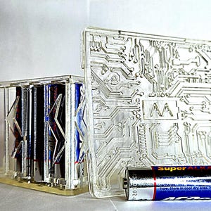 Home AA 25 Pack Battery Holder Case, Circuit Board Edition with Lightning Bolts, Drawer Battery Organizer.