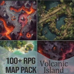 Paquete de mapas de batalla RPG: Isla Volcán / Más de 100 mapas para D&D, Pathfinder y otros TTRPGS