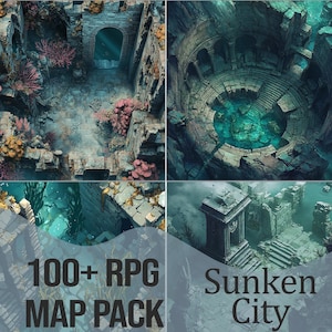 Pacote de mapas de batalha RPG - Sunken City | Mais de 100 mapas para D&D, Pathfinder e outros TTRPGS