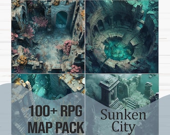 Pack de cartes de combat RPG - Sunken City | Plus de 100 cartes pour D&D, Pathfinder et autres TTRPGS