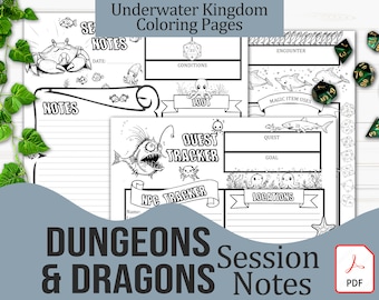 Printable RPG Journal + Quest Tracker | Underwater Kingdom Coloring Pages | Dungeons and Dragons 5e, Pathfinder, TTRPG - Digital Download