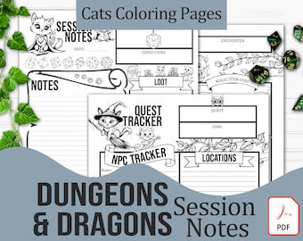 Printable RPG Journal + Quest Tracker | Cats Coloring Pages | Dungeons and Dragons 5e, Pathfinder, TTRPG - Digital Download
