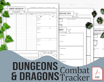 Printable Combat Tracker for DMs | PDF With Fillable Fields | Dungeons and Dragons 5e, Pathfinder - Digital Download