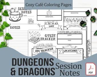 Printable RPG Journal + Quest Tracker | Cozy Café Coloring Pages | Dungeons and Dragons 5e, Pathfinder, TTRPG - Digital Download