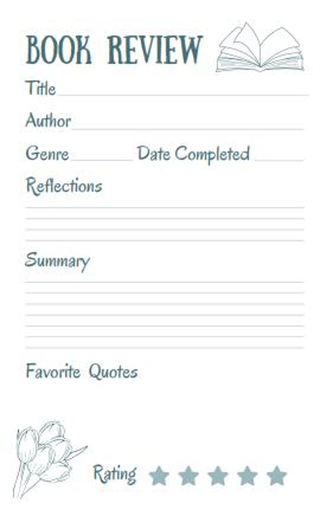 Reading Journal Printable: Book Review, Summary & Tracker (PDF) - Etsy