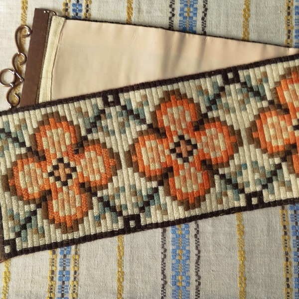 Cross stitch embroidered wall decor with geometric motive. Swedish vintage 1970s.