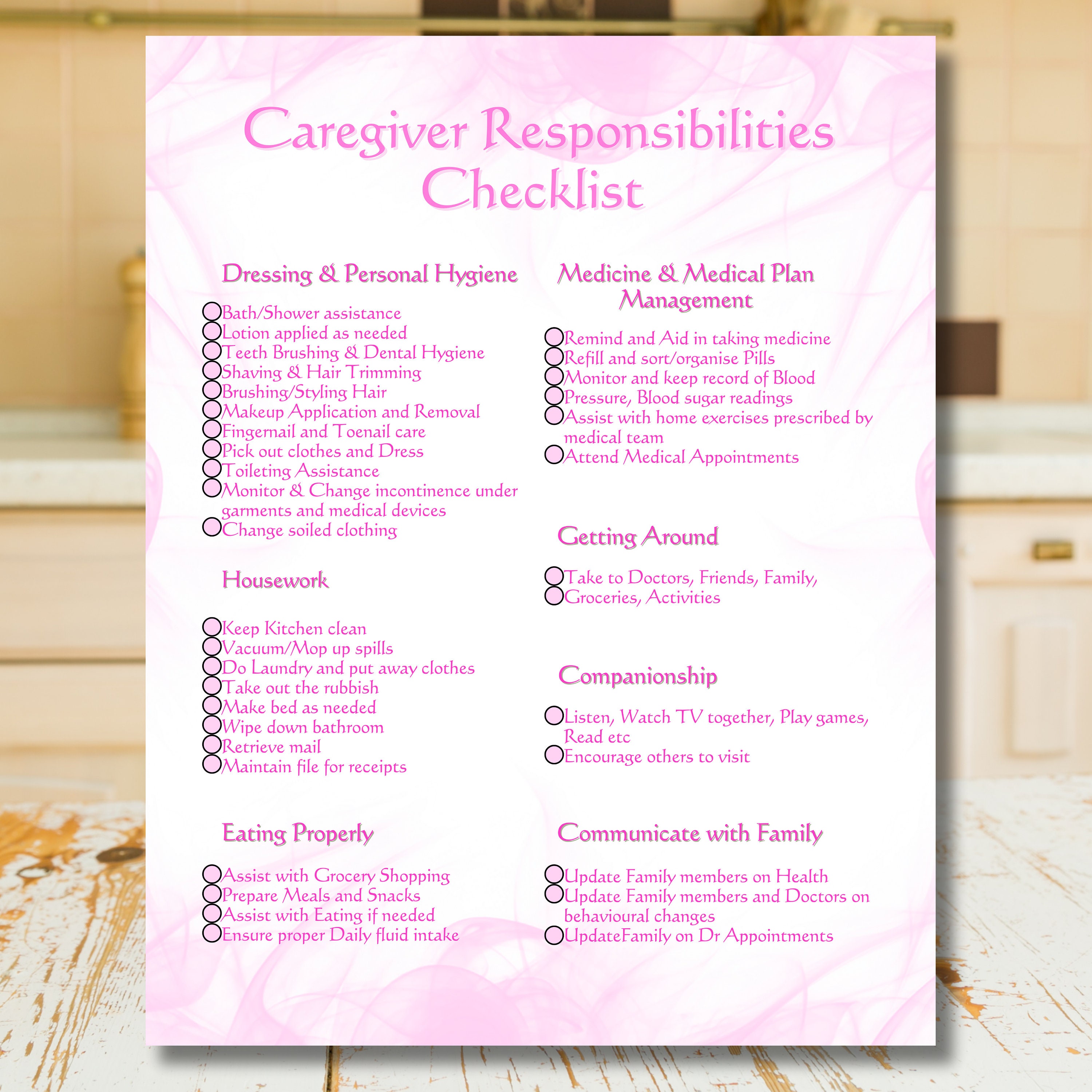 Caregiver Checklist Printable | Daily Elderly Care Log and Home Health ...