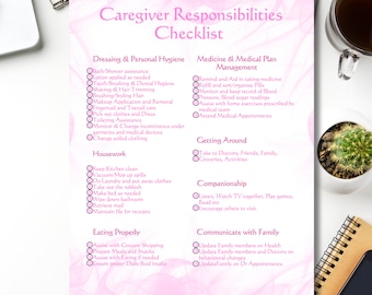 Caregiver Checklist Printable | Daily Elderly Care Log and Home Health Tracker | Task List