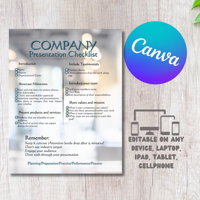 Complete Company Presentation Checklist Printable | Business Pitch ...