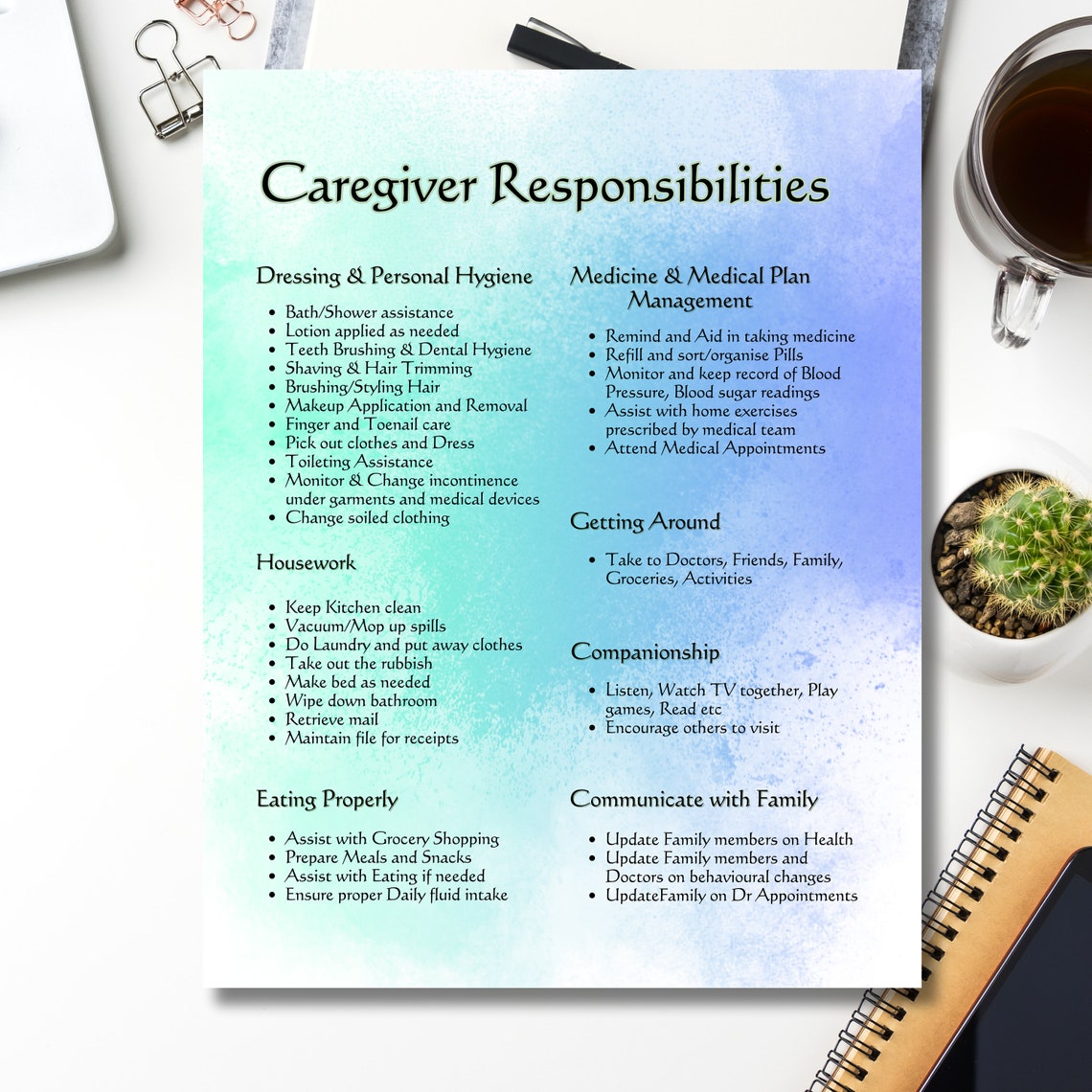 Caregiver Checklist Printable | Daily Elderly Care Log and Home Health ...