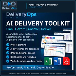 AI Project Management Toolkit | Excel Project Plan, Governance, RAID Logs, Dashboard, Templates and Worked Example