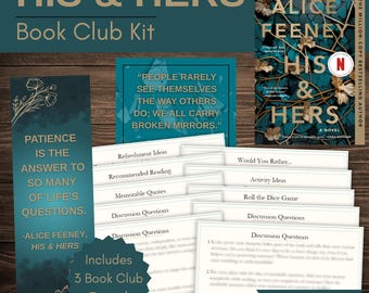 Boekenclubpakket voor hem en haar en discussiegids met op maat gemaakte bladwijzer en quote-afdrukbare items