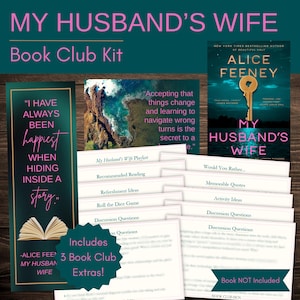 Min mans fru bokklubbskit och diskussionsguide med specialtillverkade bokmärken och citatutskrivbara material