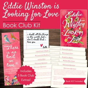 Peut inclure: Un kit de club de lecture avec le titre "Eddie Winston is Looking for Love". Le kit comprend un livre, des cartes de discussion et un marque-page avec une citation sur l'amour et des illustrations d'oiseaux.