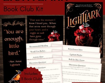 Kit para el club de lectura de Lightlark y guía de debate con marcapáginas personalizados y citas imprimibles.