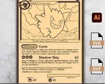 Gengar Pokemon Card SVG, 3D Layered Laser Cut File, DXF for Glowforge, Ghost Pokemon Art, Fan Art, Digital Download