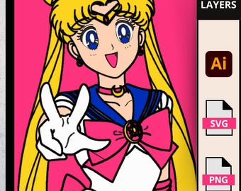 Magiczna dziewczyna z lat 90., blond bohaterka anime, pliki warstwowe 3D dla Cricut i Laser, wystrój Shoujo