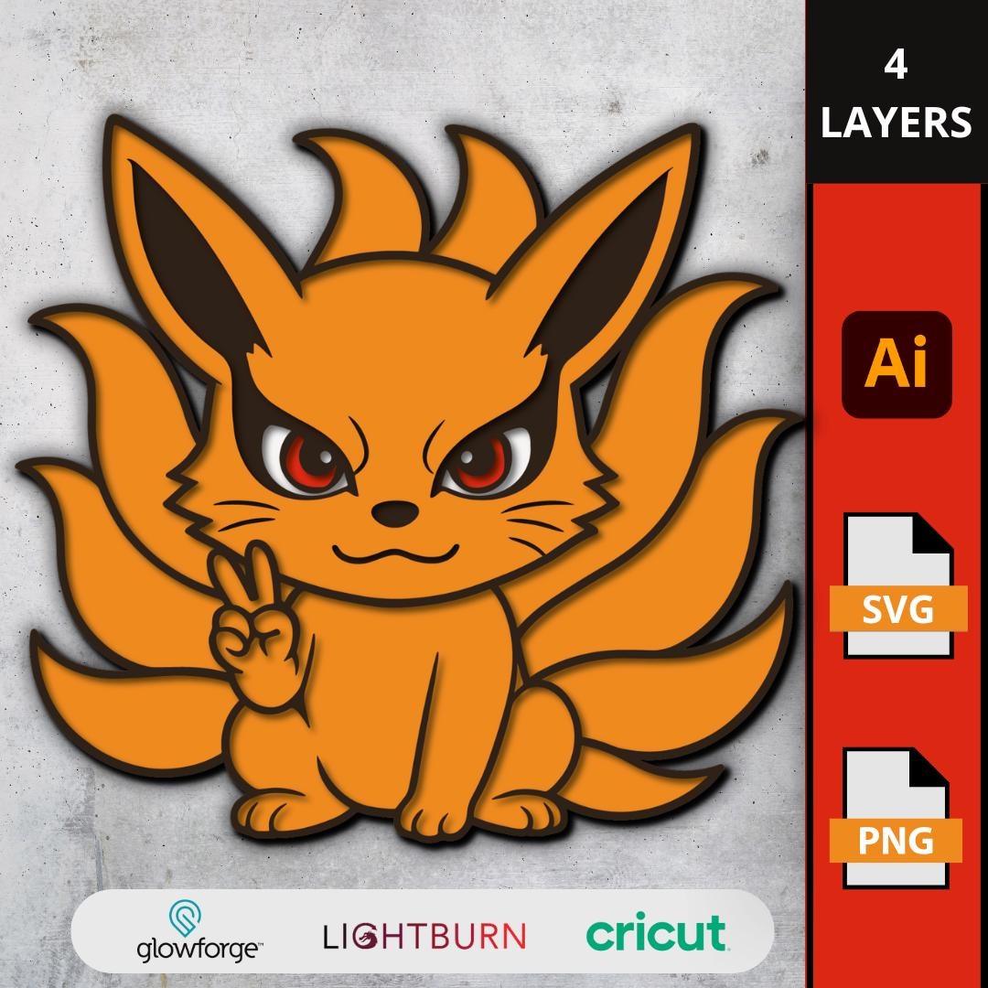 SVG Nine-tailed Fox Chibi Style, Mythological Monster for Layered