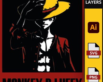 Styl anime SVG „Młody Pirat”, Kapitan Manga do grafiki 3D, Pliki warstwowe do Cricut i Laser, Dekoracje ścienne