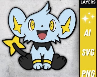 Plik SVG Shinx Pokemon, grafika warstwowa 3D dla Cricut i Laser, elektryczny kot-potwór, uroczy szablon na tort