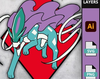 Plik SVG Pokemon Suicune, trójwymiarowa grafika warstwowa legendarnej bestii, pudełko Johto Shadow Box do lasera, dekoracja ścienna do gier wideo