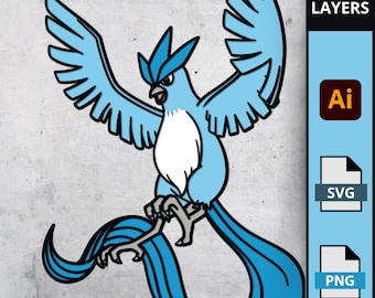 Plik SVG Articuno, legendarny lodowy ptak do grafiki warstwowej, projekt 3D dla Cricut i Laser, szablon ozdoby na tort