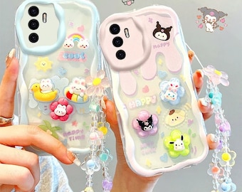 Lovely Cute Cartoon 3D Rabbit Chain Phone Case For Samsung Galaxy S23 S22 Ultra S21 FE S20 Lite A24 A34 A54 Soft Silicone Back Cover