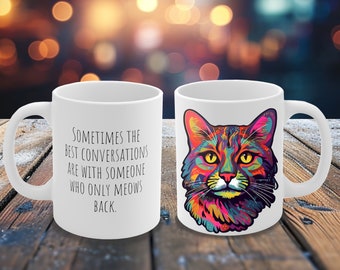 Colorful Cat Head Mug, Cat Mug for Cat Lovers, Cat Mug, Cat Coffee Mug, Cat Owner Mug for Cat Mom Cat Dad, Funny Cats, Cat Sticker