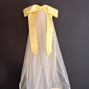Yellow 22″ Elbow-Length Satin-Bow Bridal Veil- personalisation available.